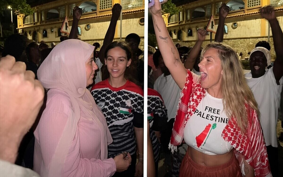 Spaanse activist Ana Mayor zingt 'Free Palestine' bij verwelkoming van migranten