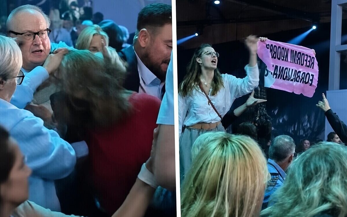 Publiek mishandelt klimaatactivisten tijdens protest bij Britse rechtse partij