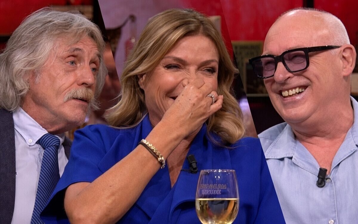 René van der Gijp en Goedele Liekens lachen om orgasmeverhaal van Johan Derksen