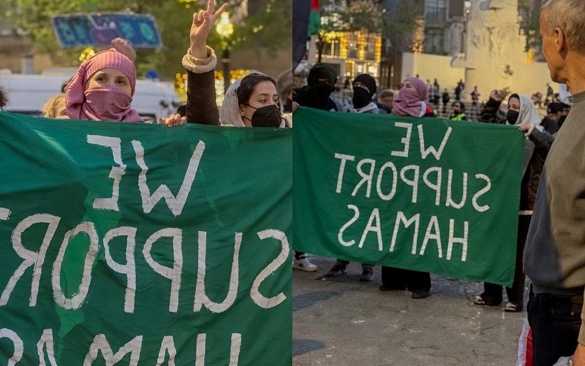 Herdenking van 7 oktober verstoord door pro-Palestijnse demonstranten met spandoek 'We support Hamas'