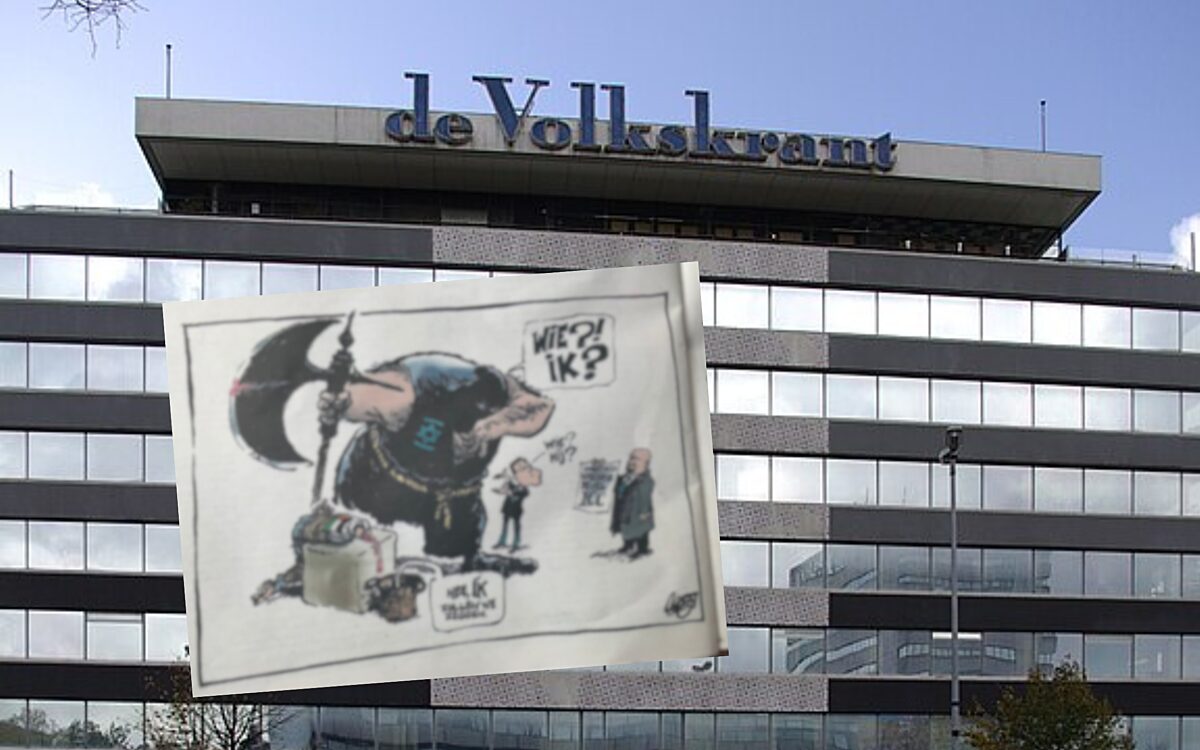 Ophef over 'antisemitische' cartoon in de Volkskrant, beul afgebeeld met Davidsster