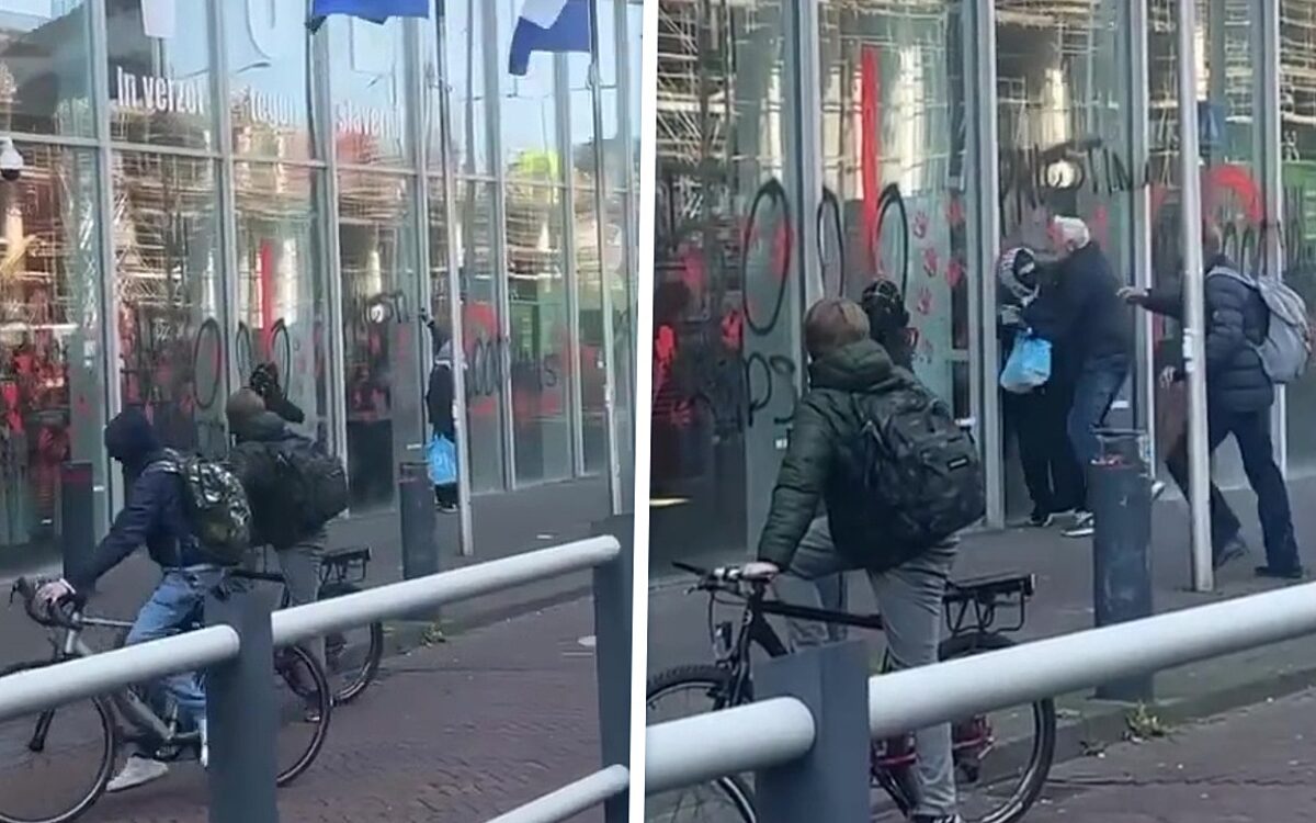 Hagenezen grijpen hard in als hun Hoftoren wordt beklad door pro-Palestina demonstranten