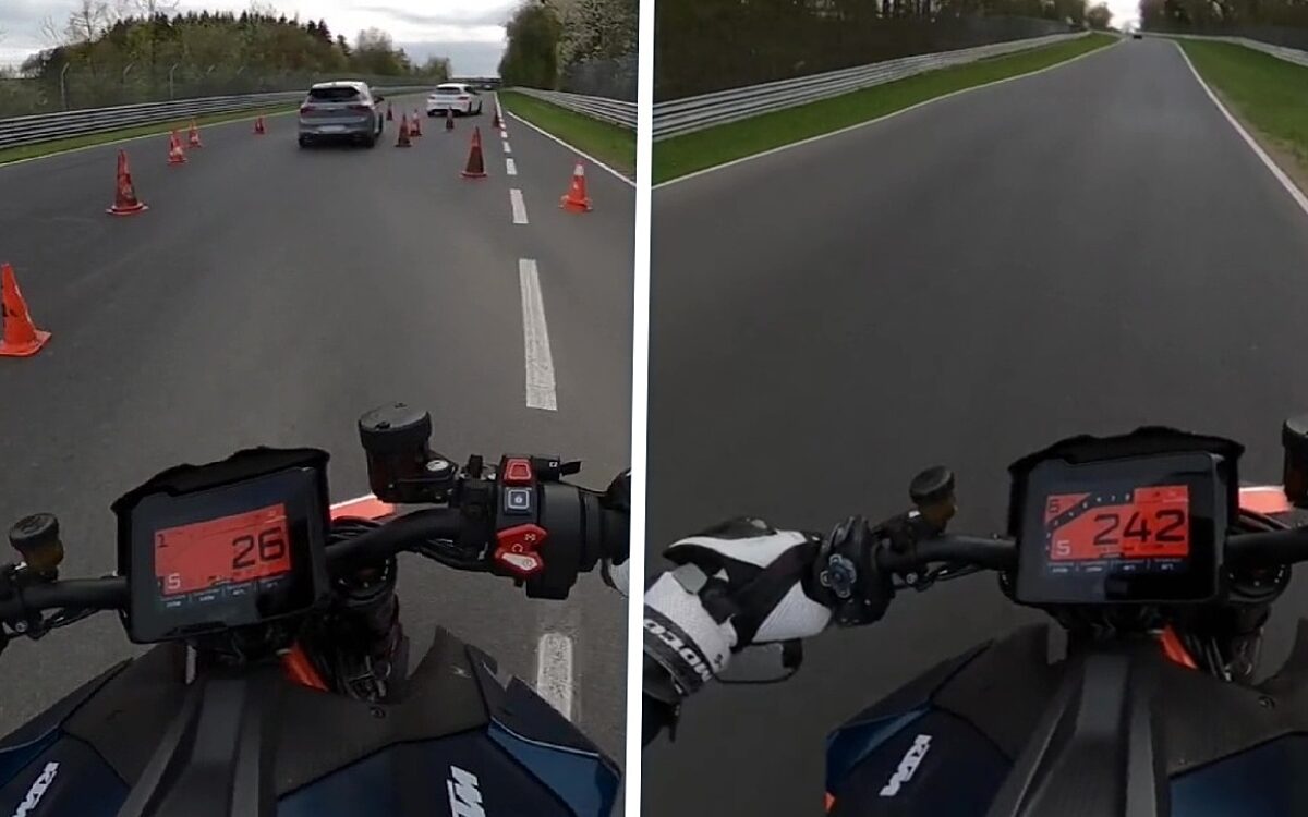 Motorrijder draait de gashendel volledig open op de Nürburgring