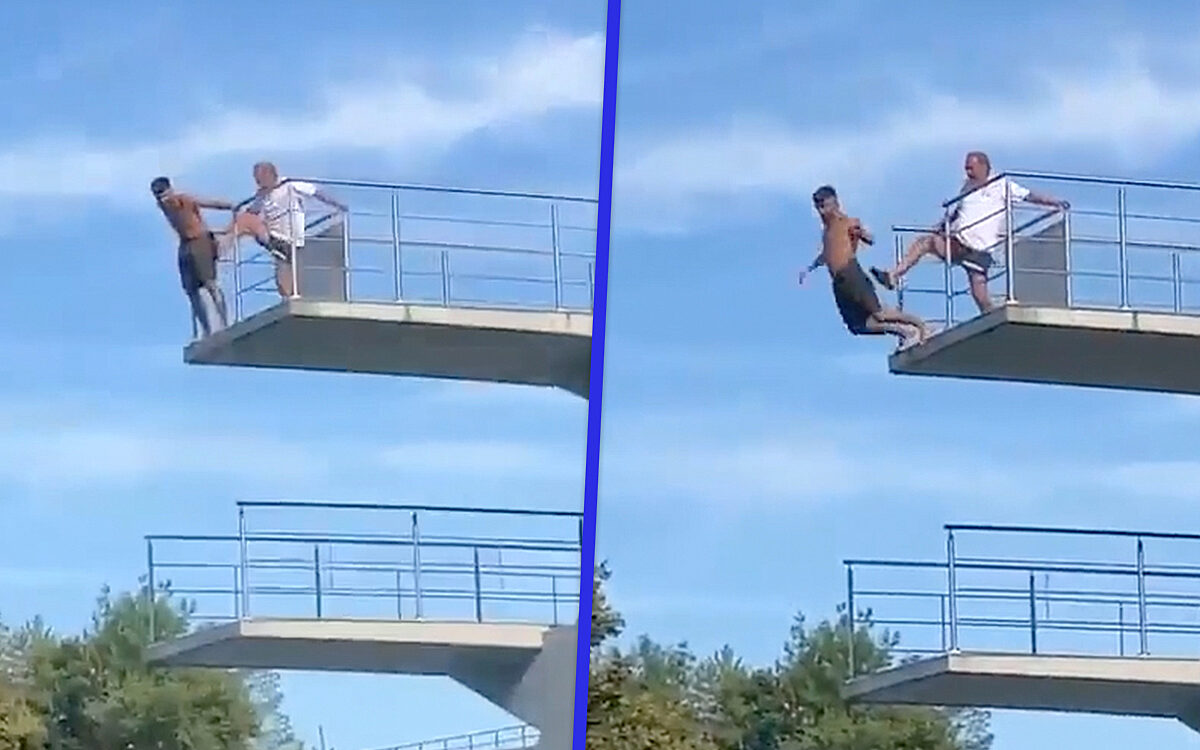 Video - ophef in Oostenrijk vanwege badmeester die jongen van 10 meter hoogte schopt