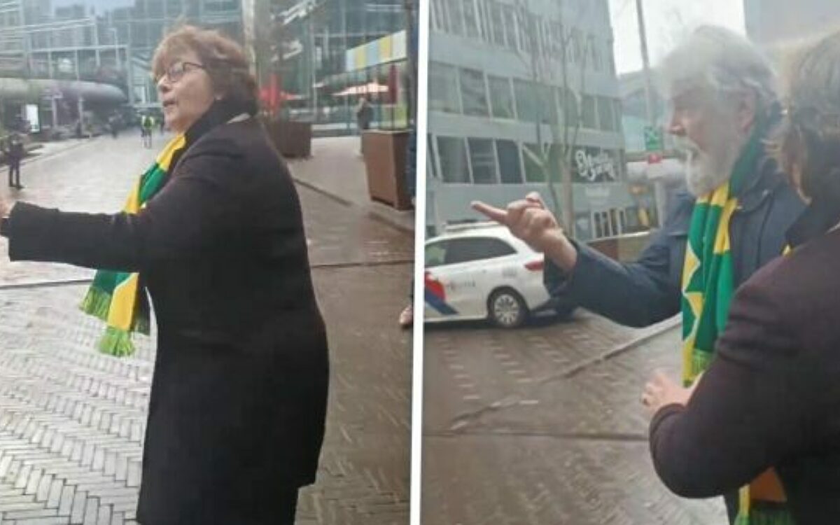 Beelden van man Rita Verdonk die Palestina-demonstrant schopt gaan viral