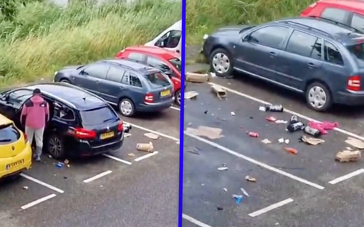 Asociale afvaldumper gefilmd op parkeerplaats in Amsterdam-Noord