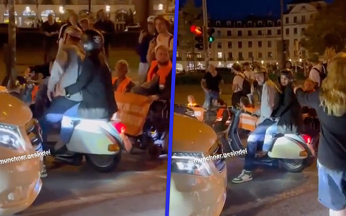 Scooterrijders geven "tegengas" tegen klimaatactivisten in München die de weg blokkeren