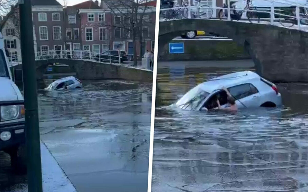Student springt in ijskoude gracht en redt vrouw uit zinkende auto