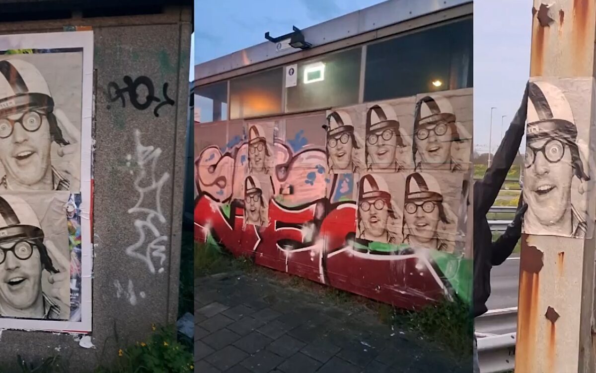 Feyenoordfans hingen in Nijmegen overal het hoofd van André van Duin op