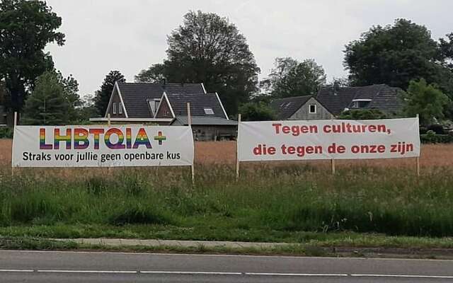 Verontwaardiging over spandoeken in Eibergen: "LHBTQIA+, straks voor jullie geen openbare kus"