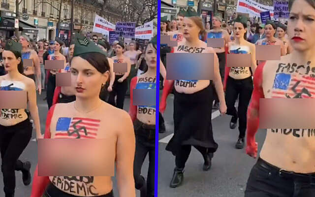 ZIEN: Radicale feministen protesteren topless tegen Putin, Musk en Trump in Parijs