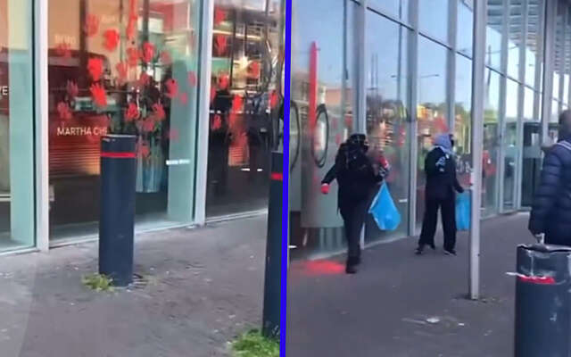 Razende man gaat graffitispuitende Palestina-demonstranten te lijf in Den Haag