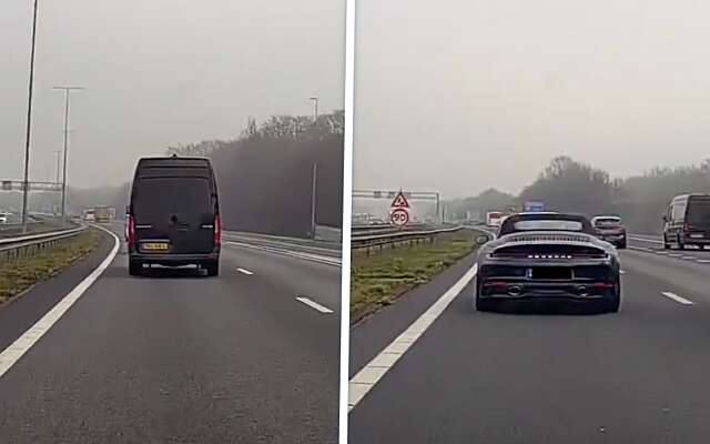 Ongeduldige chauffeur in busje haalt Porsche in via invoegstrook op A27